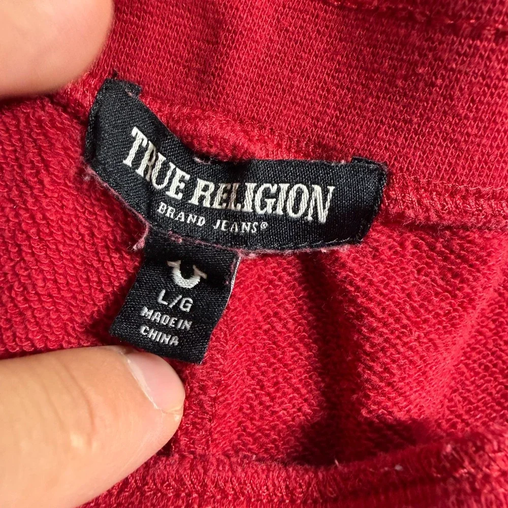 True Religion Sweatpants Mens L Red Horseshoe Logo Fleece Elastic Cuff Jogger